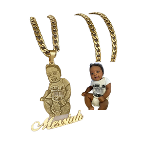 Collier pour enfants en acier inoxydable plaqué PVD, chaîne à maillons givrés <span class=keywords><strong>avec</strong></span> <span class=keywords><strong>photo</strong></span> et nom, cadeau souvenir familial - Product Image 2