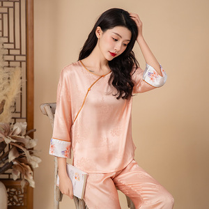 Nuovo Arrivo: Set di Lusso in Stile Cinese con Abito Jacquard, <span class=keywords><strong>Pigiama</strong></span> in Raso <span class=keywords><strong>e</strong></span> Seta Artificiale per Donna, Collezione Primavera - Product Image 5