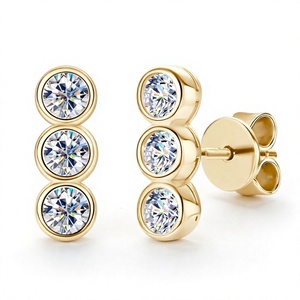 925 Sterling Silver <b>Moissanite</b> Stud <b>Earrings</b> | Bezel Set Round Brilliant Geometric Jewelry Women Wedding Gift Classic Sparkle - Product Image 4