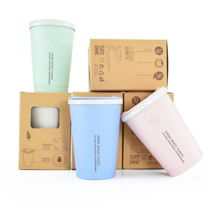 Creative eco friendly reusable double walled wheat straw fiber small portable coffee tumbler cups in bulk plastic thermal mug