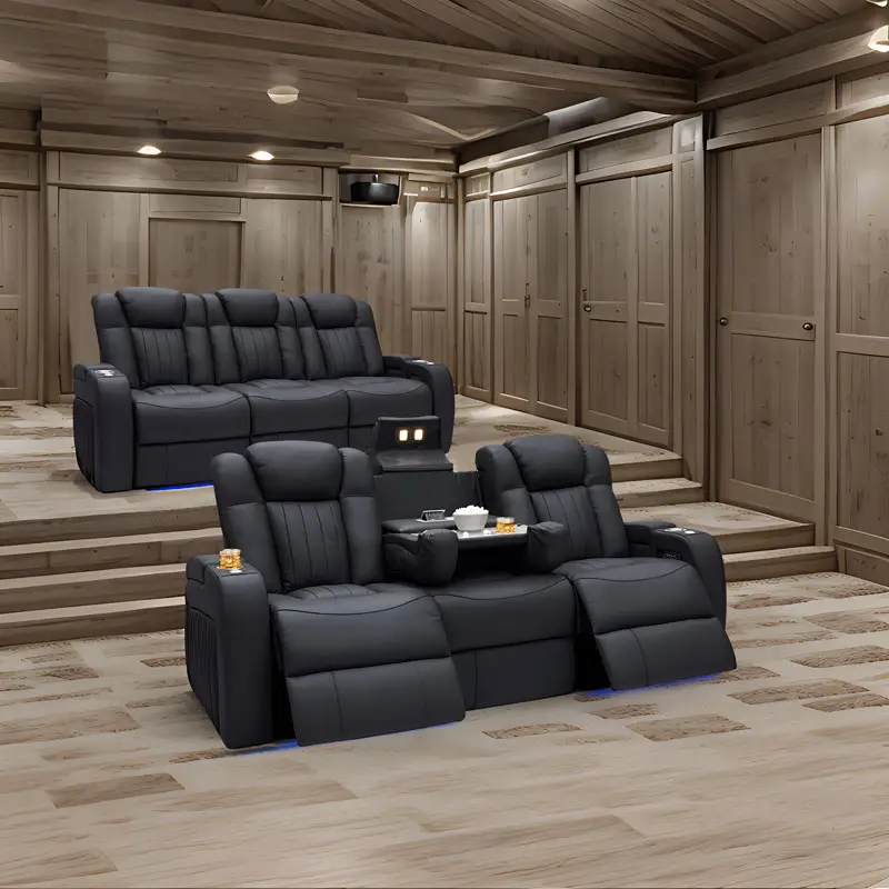 Sofá reclinable moderno de cuero genuino para cine en casa, sillón reclinable con portavasos y caja de almacenamiento, OT sale