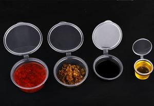 Recycled Restaurant PP Mini 1oz 2oz Eco-Friendly Biodegradable Clear Disposable <b>Sauce</b> Cups with Hinged Lid - Product Image 4
