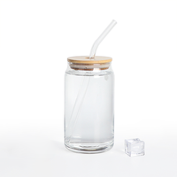 Gobelet en verre moderne jetable transparent de haute qualité 16oz/510ml, écologique, avec paille et couvercle en bois, pour tasses à thé, soucoupes et usage festif