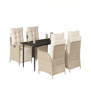Set da Pranzo da Giardino in Rattan Beige per 4 Persone, Arredamento da Esterno Resistente alle Intemperie, Design Contemporaneo - Product Image 1