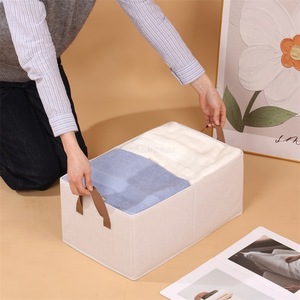 Double Layer Cotton Linen <b>Storage</b> <b>Box</b> Foldable Lidless Rectangle Fabric Webbing Handles Clothing <b>Storage</b> <b>Drawer</b> Organizer - Product Image 3