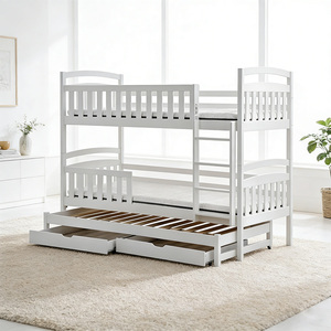 Lit superposé triple en bois blanc moderne pour adolescents avec rangement pour enfants et auberges de jeunesse - Product Image 2