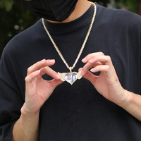 Collier Pendentif Souvenir en Cuivre et Zircon, Motif Cœur Ailé, Style Européen-Américain, pour Photos Personnalisées, Créatif DIY, Commémoratif Hip Hop