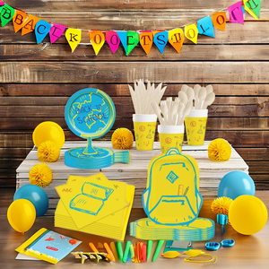 DAMAI - Juego de Vajilla Desechable para Fiestas Infantiles de Regreso a la Escuela, Mochila, Regla, Lápiz, Servilletas de Papel, Vasos, Platos - Product Image 3