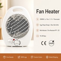 Radiateur soufflant ovale portable avec thermostat, 3 modes de chauffage (chaud, très chaud), 2000W, contrôle automatique, résistant au feu, CE ROHS ERP, pour bureau