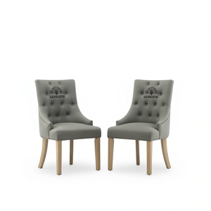 Sillas de comedor Lasuhrs Wingback Hostess, color gris, con botones capitoné, patas de madera maciza, juego de 2, para muebles de comedor. - Product Image 1