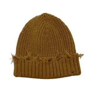 HZM-23296 Custom Pattern Logo Slouchy Beanie Hats Winter Distressed Knitted Caps Soft Warm Ski Hat