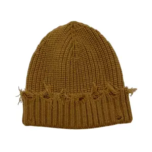 HZM-23296 benutzer definierte Muster Logo Slouchy Beanie Hüte Winter Distressed Strick mützen Weiche warme Ski mütze