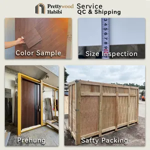 Prettywood American Insulated Solid Wood Surface Steel Frame House Exterior Main Entrance Security Front Entry Door
