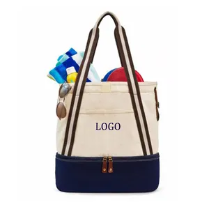 Canvas beach duffel bag large beach tote bags with bottom cooler compartment