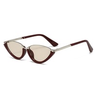 STORY QZ1323 Lunettes de soleil rétro demi-cerclées œil-de-chat pour femmes et hommes, monture métallique vintage, protection UV400, verres ovales rouge bordeaux