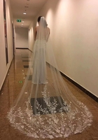 Voile de mariée QUEENS GOWN sur mesure, simple et élégant, avec motif floral en feuille, 2,3 mètres, voile de mariée fantaisie pour femmes