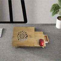 Table pliante pour ordinateur portable en bambou, bureau portable réglable en hauteur avec ventilateur, design moderne, support en bois pour le bureau ou l'école