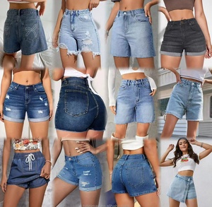 Shorts de mezclilla elásticos plisados de cintura alta para <span class=keywords><strong>mujer</strong></span>, talla grande, transpirables, de secado rápido, impermeables, estilo casual recto, lavados, 2026 - Product Image 6