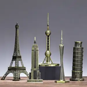 2404准里铁地标建筑塔模型装饰家居客厅门廊桌子金属工艺品