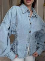 Chemises en jean pour femmes American 2026, nouvelle collection printemps, style rétro, coupe décontractée, en pur coton délavé, délavage moyen, épaules tombantes