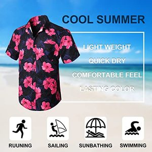 Camicia hawaiana estiva casual da uomo a maniche corte con bottoni, fantasia floreale, stile Aloha, per vacanze e spiaggia tropicale - Product Image 5