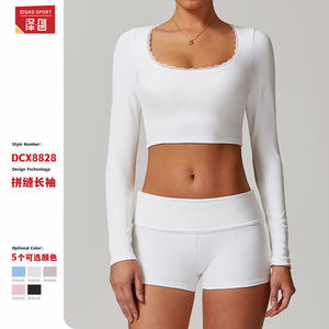 Haut de yoga côtelé à manches longues pour femme Disko Sport, respirant, séchage rapide, vêtements de sport blancs - Product Image 4