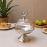 Couvre-plat en verre islamique en forme de lune |   Boîte de rangement pour bonbons et dattes en métal avec couvercle pour le Ramadan Eid Cadeau de fête