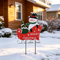 Décorations de Noël : Piquets de jardin en métal Bonhomme de neige et traîneau pour la décoration extérieure de patio et de jardin