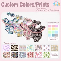 Set Romper Bunga Bayi Perempuan, Bodysuit Ruffle Motif Flamingo Tropis dan Leopard, Set Pakaian 2Pcs dengan Headband, untuk Kado Baby Shower