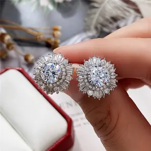 Ladies luxury full diamond zircon snowflake wedding party bridal jewelry gift earrings for women stud