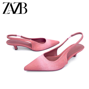 Sandalias de tacón medio de lona Rosa personalizadas para mujer de la marca ZAZB, zapatos de novia elegantes para mujer - Product Image 4