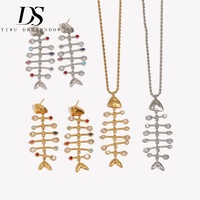 Ensemble de bijoux Dreamshow Fishbone, boucles d'oreilles et collier multicolores en CZ, acier inoxydable 316L plaqué or et ton acier, résistant à l'eau