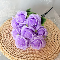 Bouquet de 9 roses artificielles en soie, fausses roses à tête ronde pour mariage, vase, décoration de table, vente en gros d'usine