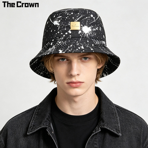 Sombrero de Pescador con Estampado de Salpicaduras y Logotipo Personalizado, Venta al Por Mayor, Gorra de Protección Solar con Placa Metálica Dorada, Fabricante - Product Image 1
