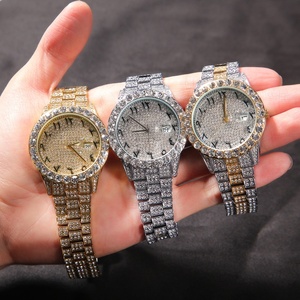 Iced Out Arabe Nombre <span class=keywords><strong>Montre</strong></span> Diamant Bling Montres Rondes Pour Hommes Femmes Montres En Gros - Product Image 1