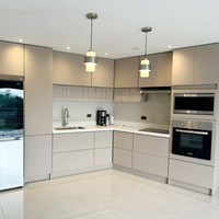 Meuble de cuisine européen moderne en contreplaqué multicouche, écologique, résistant à l'eau, avec porte vitrée, rangement, conception personnalisée, fabricant