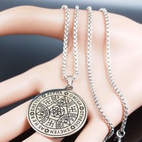 Nouveau collier pendentif amulette en acier inoxydable Tetragrammaton couleur or, talisman triangle alpha