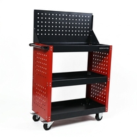 Chariot à outils robuste en acier laminé à froid à 3 niveaux avec côtés entièrement grillagés et panneau perforé, disponible en version OEM