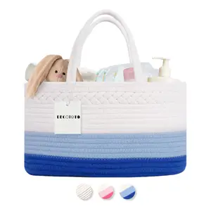 Wholesale Diaper Caddy Woven Basket Changing Table Baby Cotton Rope Basket Portable Storage Basket With Removable Divider