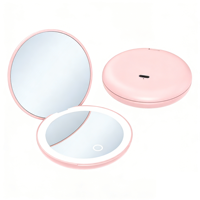 Miroir de maquillage miniature portable avec LED rechargeable par USB, pliable, double face, miroir de poche cosmétique rond HD pour femme, fille