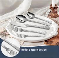 Ensemble de couverts de luxe en acier inoxydable à motif floral, couteau, fourchette, cuillère, pour steak, réutilisable, argent, or