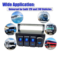 Boîtier d'interrupteurs à bascule marine 3 modules avec rétroéclairage LED bleu, interrupteur marche/arrêt 12V, panneau de commande avec voltmètre numérique USB PD QC3.0 pour bateau et camping-car
