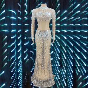 Robe d'été 2022 Robe <span class=keywords><strong>de</strong></span> <span class=keywords><strong>nuit</strong></span> complète pour femmes Voir à travers les paillettes Manches longues en maille élégante Fête d'anniversaire Robe <span class=keywords><strong>de</strong></span> la mère <span class=keywords><strong>de</strong></span> la mariée - Product Image 1