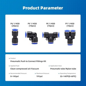 Pneumatic <b>Quick</b> Connect Fittings Kit 1/4 Inch Push To Connect 40 Pcs Plastic Air Hose <b>Connector</b> Set For Industrial Use - Product Image 2