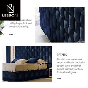 Letto <span class=keywords><strong>Matrimoniale</strong></span> di Ultimo Design in Legno <span class=keywords><strong>con</strong></span> <span class=keywords><strong>Testiera</strong></span> Capitonnè, Rivestimento in Tessuto di Velluto Blu, Forma Unica, Misura King Size - Product Image 5