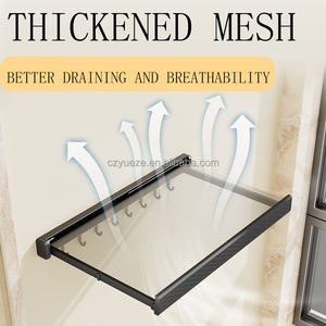 Nuevo plegable plástico mágico sin perforación ahorro de espacio baño balcón lavandería montado en la pared tendedero de <span class=keywords><strong>ropa</strong></span> con ganchos - Product Image 2