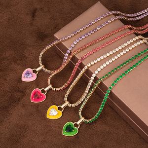 Collar de Tenis con Forma de Corazón de Diamantes Coloridos de Moda, Joyería de Acero Inoxidable con Circonita Cúbica, Cadena de Tenis con Colgante de Corazón de Amor - Product Image 6