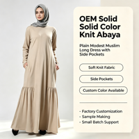 Abaya en tricot uni OEM pour femmes, robe longue modeste musulmane, vêtement islamique avec poches latérales