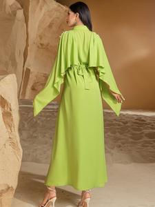 Vestido largo de lujo con diseño de capa para mujer, patrón sólido, cuello levantado, cuentas, <span class=keywords><strong>lentejuelas</strong></span>, tela de colores en contraste para fiestas de verano, suelto - Product Image 5