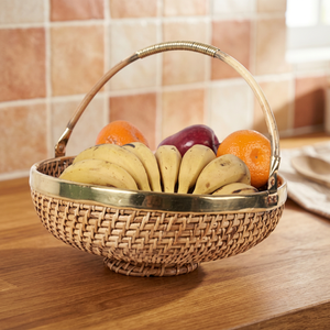 Cesta de frutas de ratán con borde redondo, cesta de almacenamiento hecha a mano para exhibir alimentos en la cocina, estilo rústico - Product Image 4